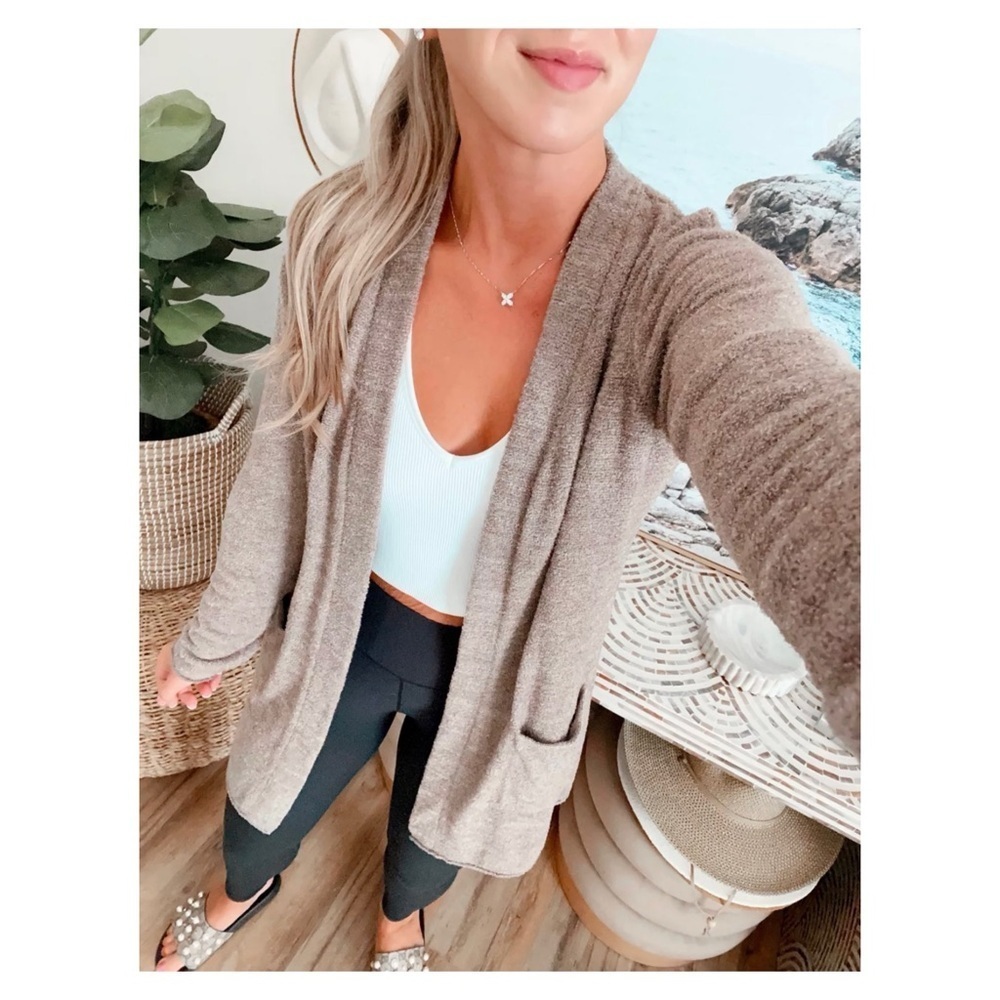 Barefoot Dreams | CozyChic Lite Barefoot Dreams Santa Monica Taupe Cardigan | XS - Picture 2 of 11